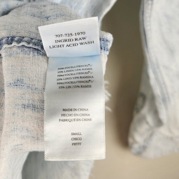 Rails Ingrid Light Acid Wash Raw Hem Button Up Shirt Lyocell Linen sz S - Picture 15 of 16